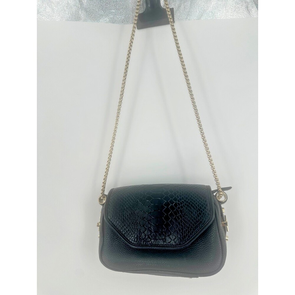 Dylan Kain Black Pebble Leather & Snake Embossed Flap Chain Bag Missing Strap